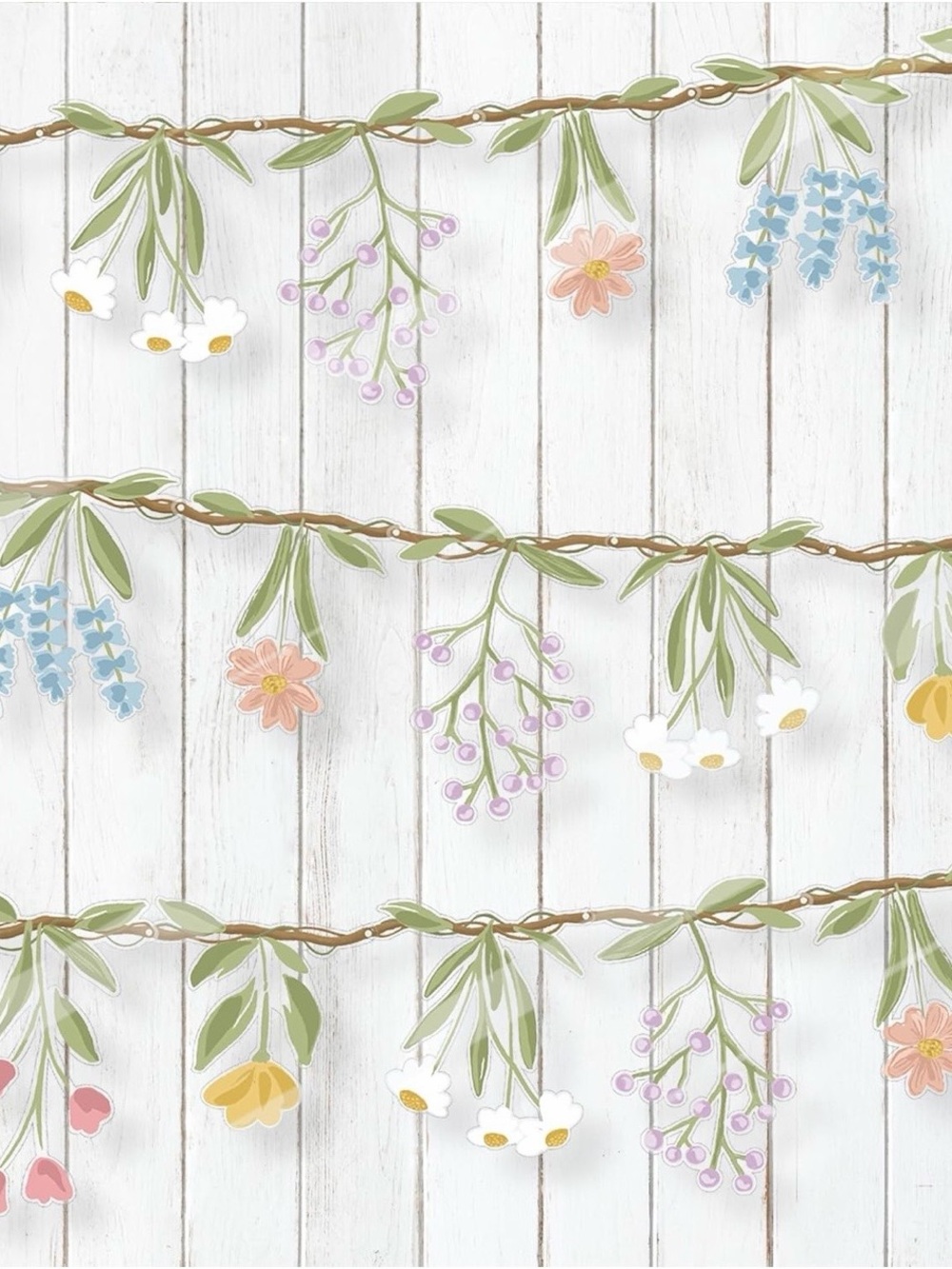 Wildflower Floral Hanging Garland in Pastel Colors